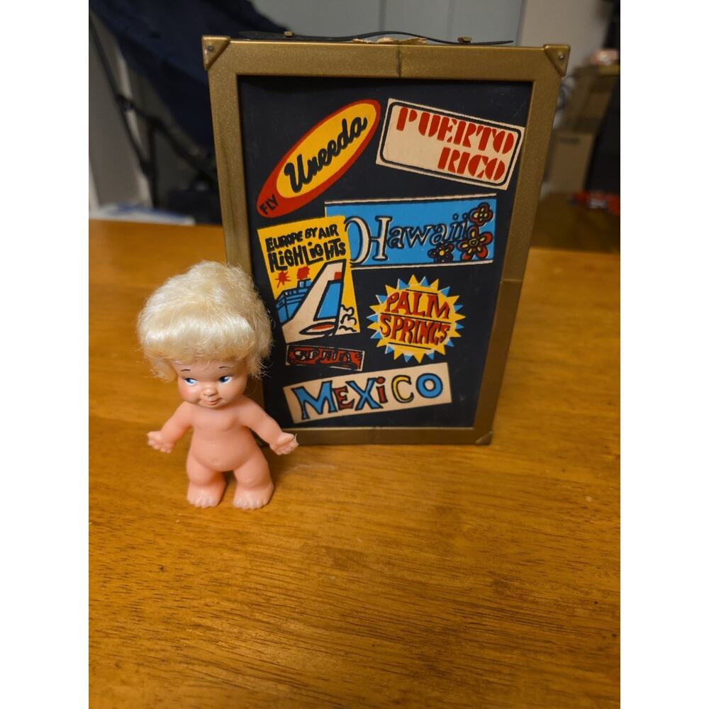 Vintage 1960s Uneeda Doll Co Exclusive Cardboard Plastic Travel Trunk Luggage